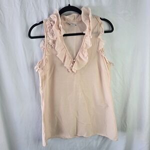 Ann Taylor Loft Cotton Silk Rosette Blouse Womens Small Ethereal Natural Femme